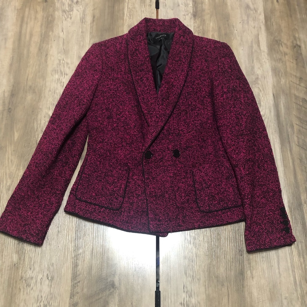 Talbots Tweed Buttoned Wool Cotton Blend Fuscia Blazer sz 6